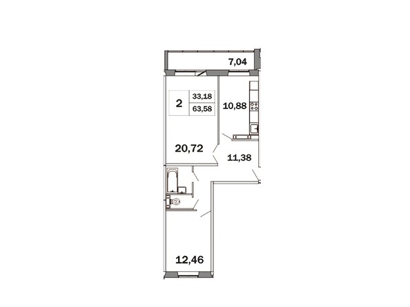 Планировка двухкомнатной квартиры 63,58 кв.м