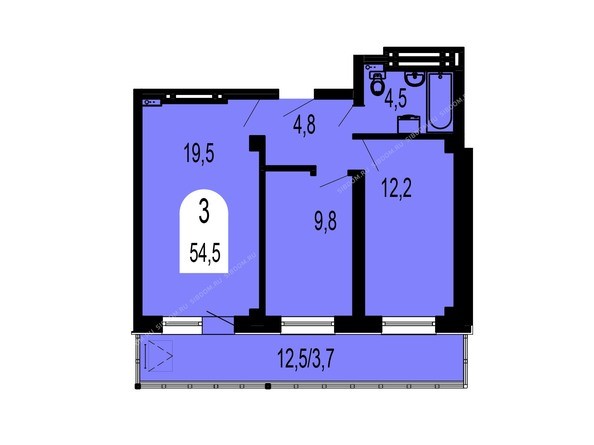Планировка трехкомнатной квартиры 54,5 кв.м
