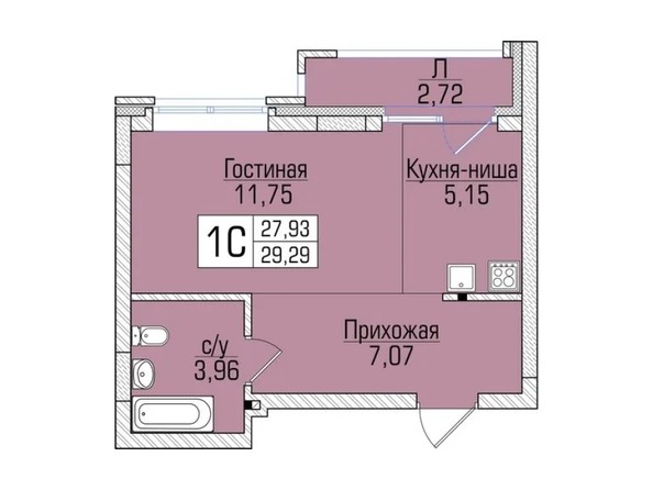 Планировка Студия 28,79 - 29,29 м²