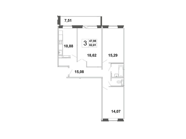 Планировка трёхкомнатной квартиры 82,81 кв.м