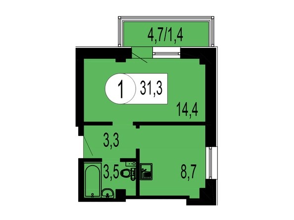Планировка 1-комнатной квартиры 31,3 кв.м