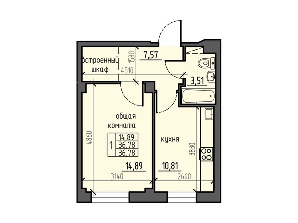 Планировка однокомнатной квартиры 37,38 кв.м