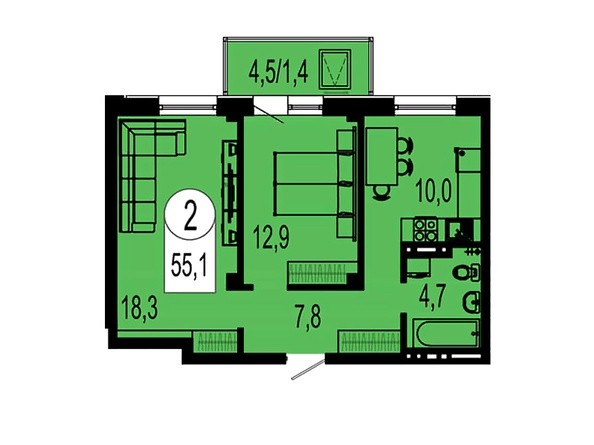 Планировка двухкомнатной квартиры 55,1 кв.м