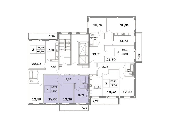 Планировка двухкомнатной квартиры 56,17 кв.м