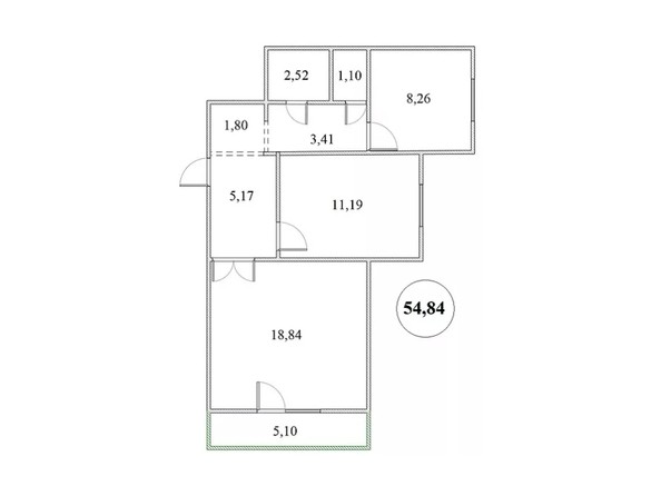 Планировка 2-комнатной квартиры 54,84 кв.м
