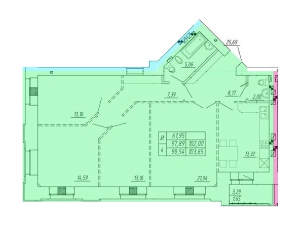 Планировка 4-комнатной квартиры 103,65 кв.м