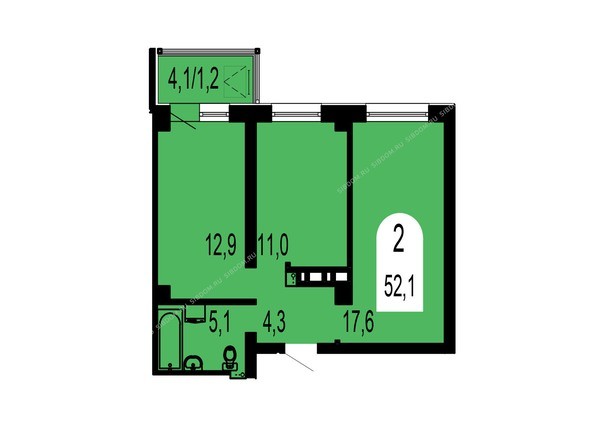 Планировка двухкомнатной квартиры 52,1 кв.м