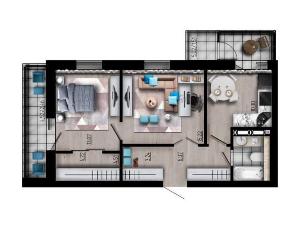 Планировка двухкомнатной квартиры 60,6 кв.м