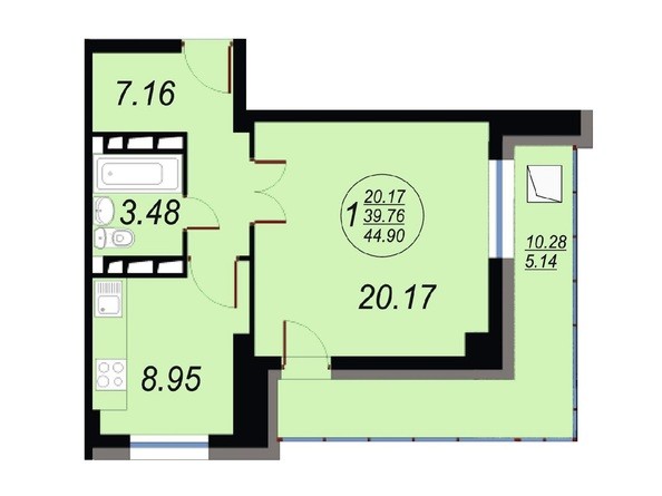 Планировка однокомнатной квартиры 44,9 кв.м
