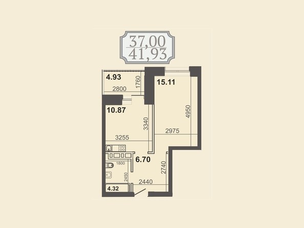 Планировка однокомнатной квартиры 41,93 кв.м