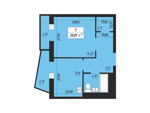Планировка однокомнатной квартиры 39,81 кв.м