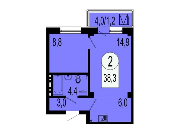 Планировка 2-комнатной квартиры 38,2 кв.м