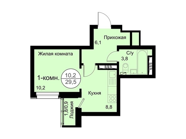 Планировка 1-комнатной квартиры 29,5 кв.м