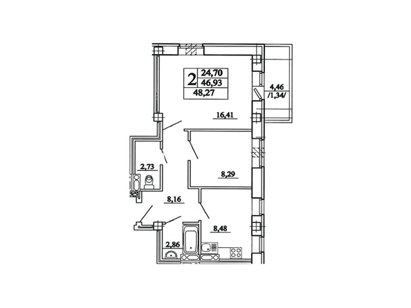 Планировка двухкомнатной квартиры 48,27 кв.м