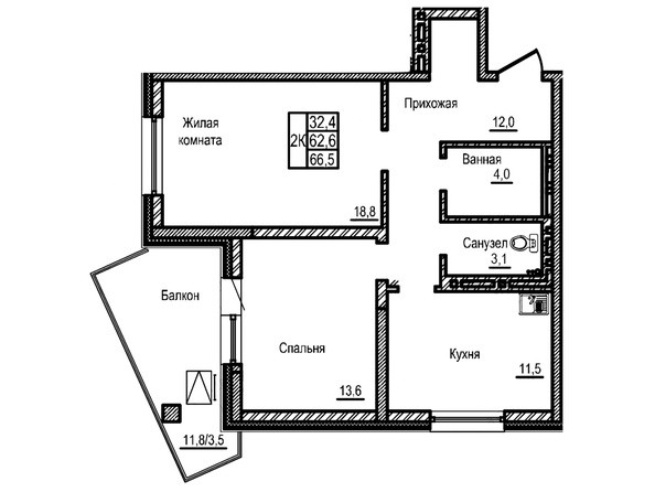 Планировка двухкомнатной квартиры 66,5 кв.м