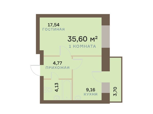 Планировка однокомнатной квартиры 36,71 кв.м