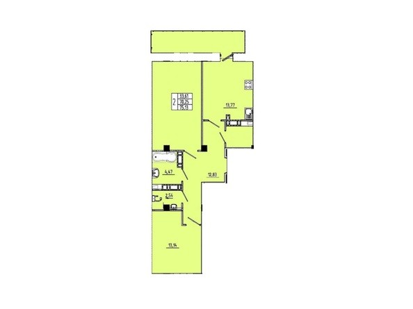 Планировка 2-комнатной квартиры 75,13 кв.м