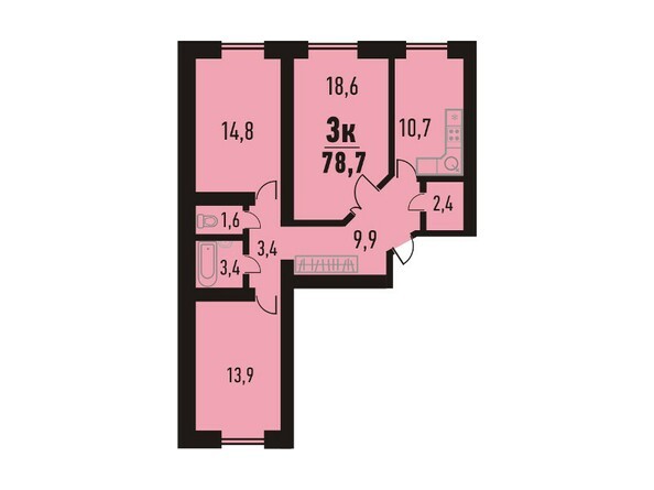 Планировка трёхкомнатной квартиры 78,7 кв.м