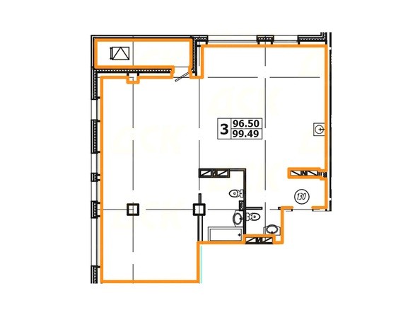 Планировка 3-комнатной квартиры 99,49 кв. м