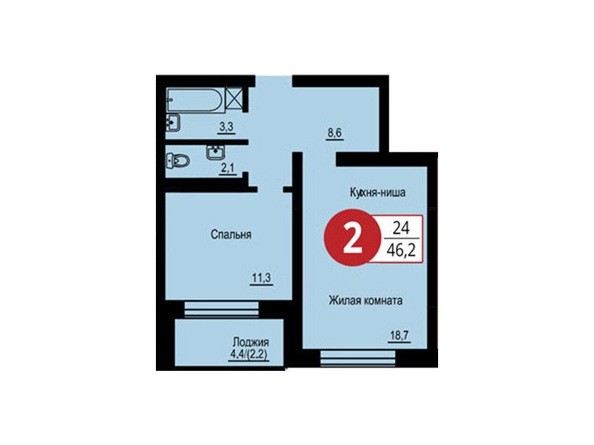Планировка двухкомнатной квартиры 46,2 кв.м