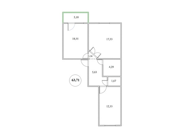 Планировка 2-комнатной квартиры 63,71 кв.м