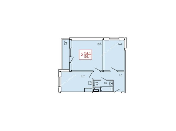 Планировка двухкомнатной квартиры 56,1 кв.м. Этаж 17