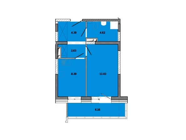 Планировка однокомнатной квартиры 39,35 кв.м