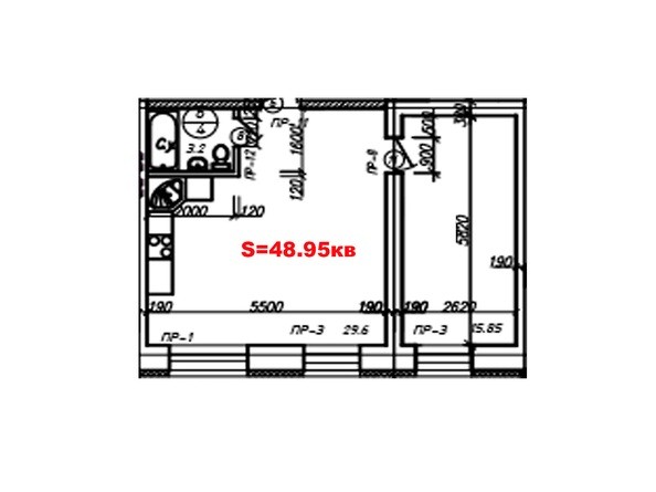 Планировка двухкомнатной квартиры 48,95 кв.м