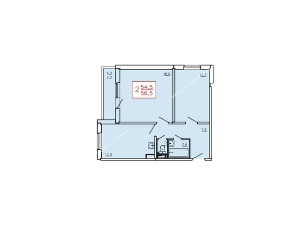 Планировка двухкомнатной квартиры 56,5 кв.м. Этажи 2-9