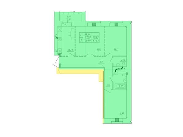 Планировка 3-комнатной квартиры 83,83 кв.м