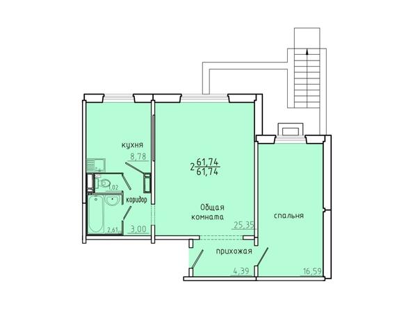 Планировка двухкомнатной квартиры 61,74 кв.м