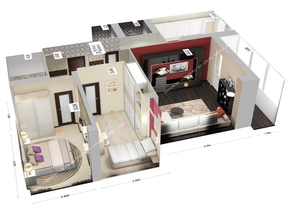 3d-макет 3-комнатной квартиры 80,65 кв.м
