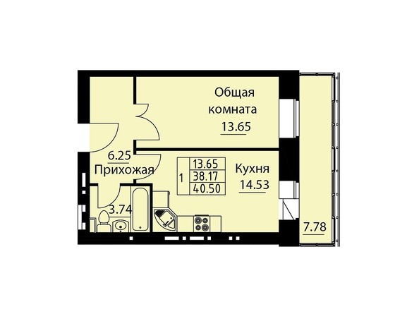Планировка однокомнатной квартиры 40,5 кв.м