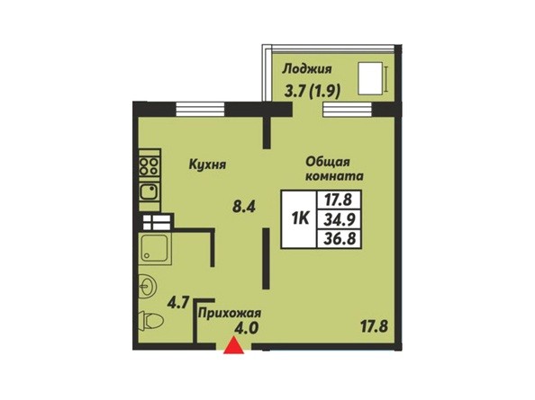 Планировка 1-комнатной квартиры 36,8 кв.м