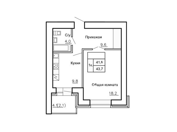Планировка однокомнатной квартиры 43,7 кв.м
