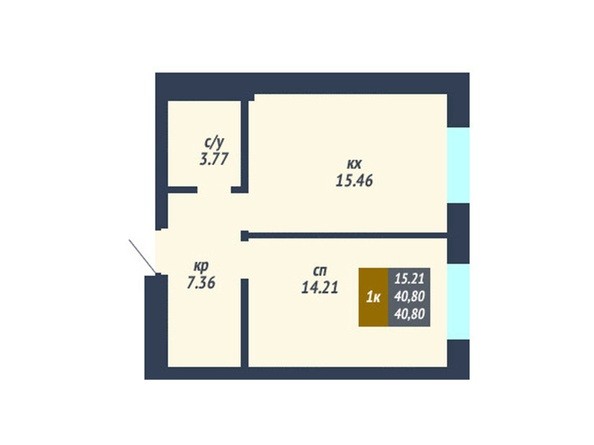 Планировка 1-комнатной квартиры 40,80 кв.м