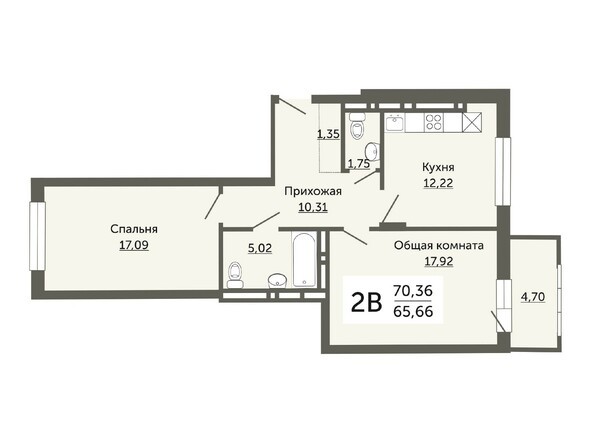 Планировка двухкомнатной квартиры 65,66 кв.м