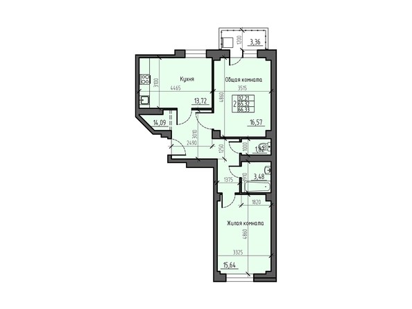 Планировка двухкомнатной квартиры 66,33 кв.м
