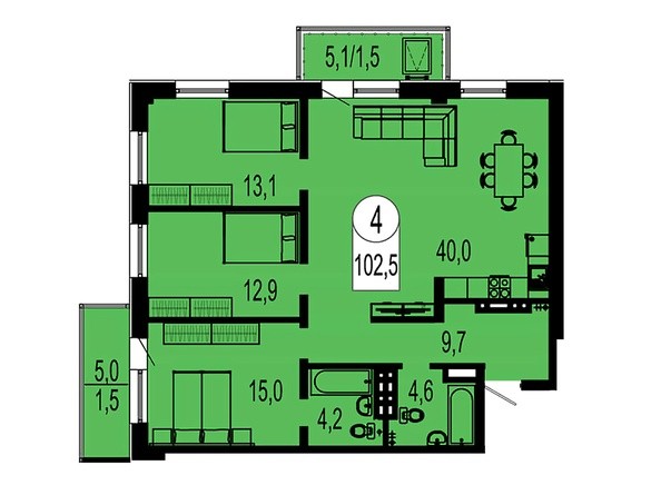Планировка четырехкомнатной квартиры 102,5 кв.м