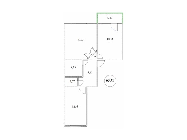Планировка 2-комнатной квартиры 63,71 кв.м