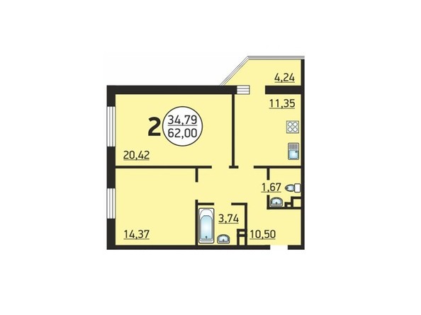 2-комнатная 62 кв.м