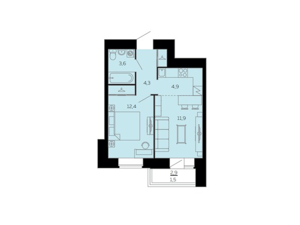Планировка двухкомнатной квартиры 38,6 кв.м