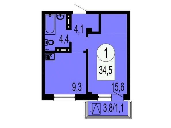 Планировка 1-комнатной квартиры 34,5 кв.м