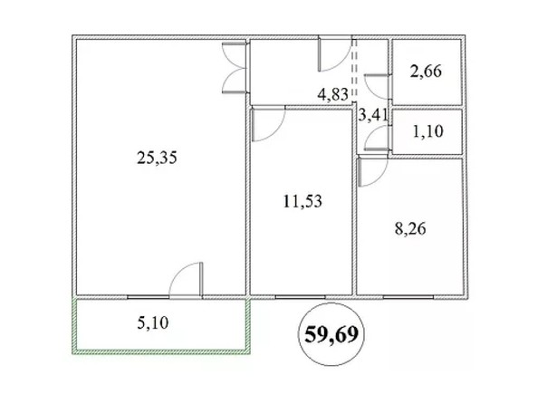 Планировка 2-комнатной квартиры 59,67 кв.м