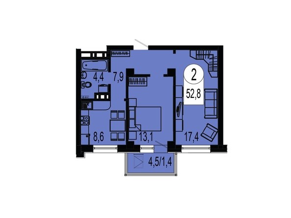 Планировка двухкомнатной квартиры 52,8 кв.м