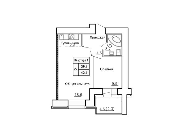 Планировка двухкомнатной квартиры 42,1 кв.м