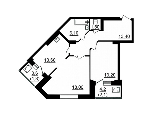 Планировка двухкомнатной квартиры 66,7 кв.м