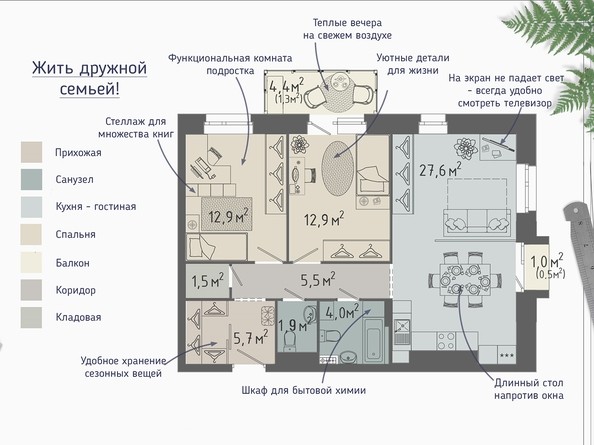 Планировка трехкомнатной квартиры 73,8 кв.м