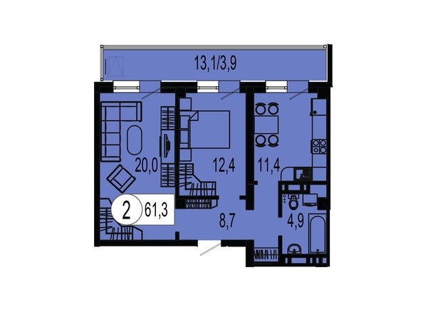 Планировка двухкомнатной квартиры 61,3 кв.м
