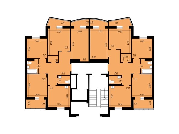 Блок-секция 4. Планировка 2, 3 этажей